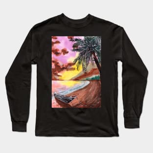 Boat, Beach and Sunset Long Sleeve T-Shirt